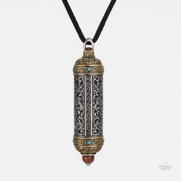 Amulette Bouddha en métal argenté