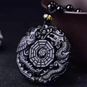 Amulette Bouddhiste noire, design Yin Yang pour la méditation