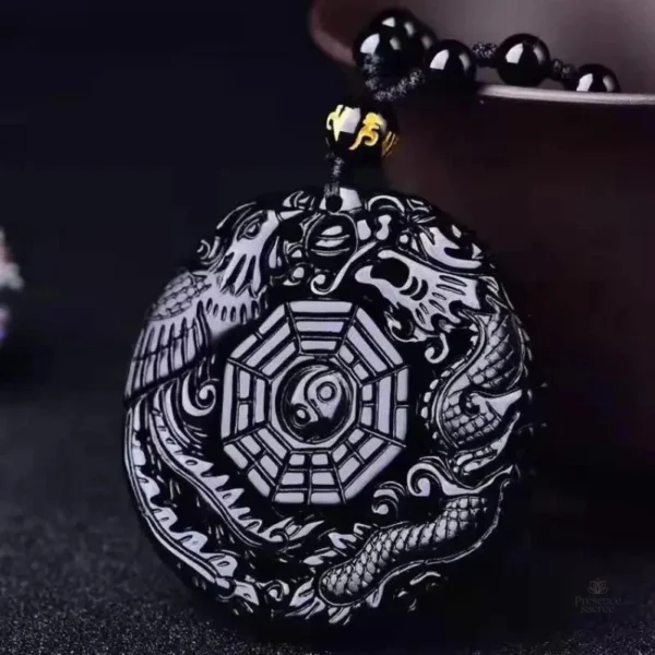 Amulette Bouddhiste noire, design Yin Yang pour la méditation