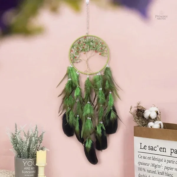 Attrape-rêve vert représentant un arbre de vie