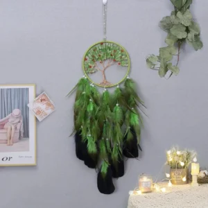 Attrape-rêve artisanale en vert et naturel