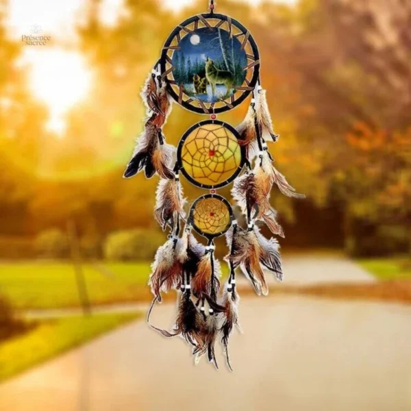 Attrape-Rêve Loup Indien en matériaux traditionnels
