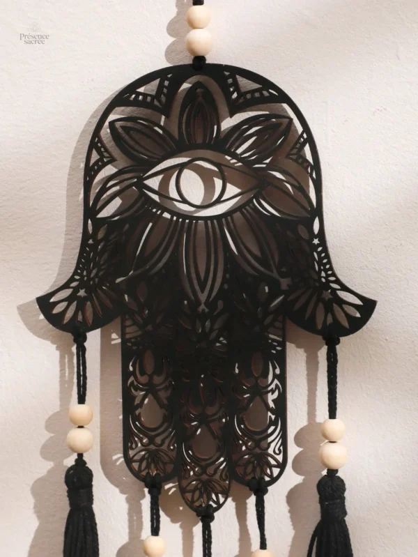 Attrape-Rêve noir avec symbole de la Main de Fatma