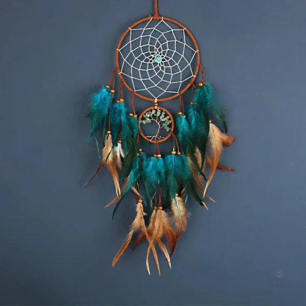 Attrape rêve turquoise avec plumes décoratives
