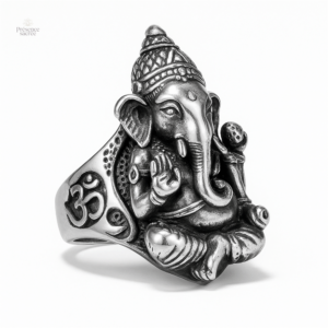 Bague Ganesh en acier inoxydable, design bouddhiste contemporain