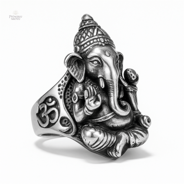 Bague Ganesh en acier inoxydable, design bouddhiste contemporain