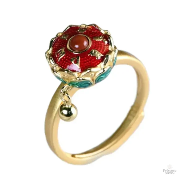 Bague avec symboles bouddhistes, design pour l'équilibre émotionnel