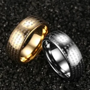 Bague or avec symboles bouddhistes