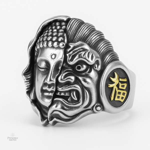 Bague Bouddha Démon en métal élégant et symbolique