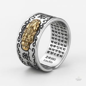 Bague Feng Shui Pixiu Mantra en argent