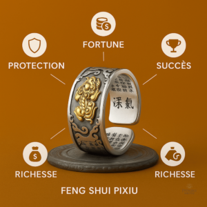 Bague bouddhiste avec symbole Pixiu protecteur