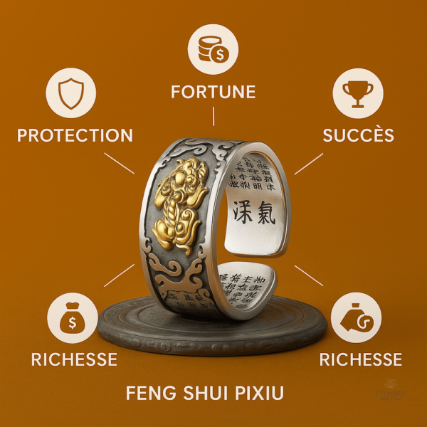 Bague bouddhiste avec symbole Pixiu protecteur