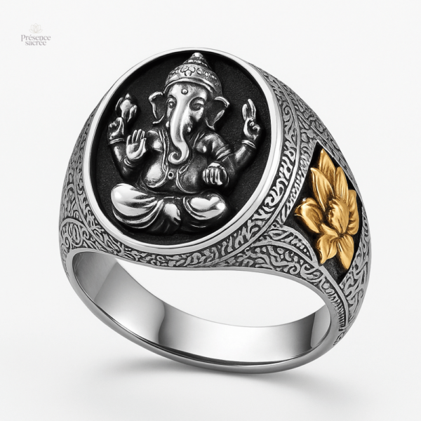 Bague bouddhiste Ganesh, artisanat en argent raffiné