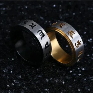 Bague bouddhiste Mantra avec motifs gravés