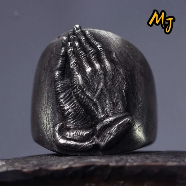 Bague en argent, motif Namaste pour la pratique spirituelle