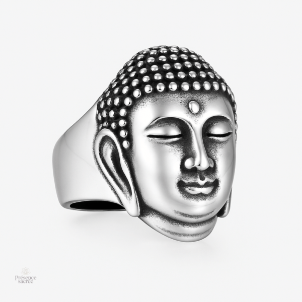 Bague Bouddha en métal avec design élégant de tête de Bouddha