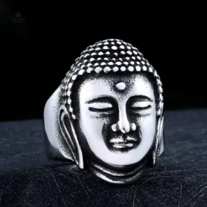 Accessoire spirituel : bague avec motif de tête de Bouddha