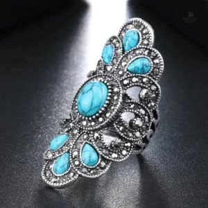 Bague femme de style tibétain avec motifs traditionnels