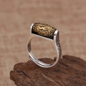 Bague Bouddhiste Tournante avec motifs traditionnels