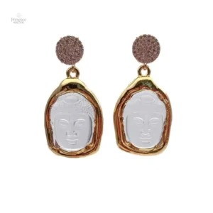 Boucles d'oreilles Bouddha en or et quartz