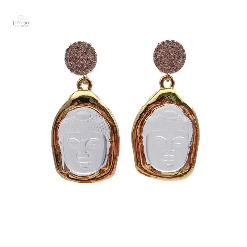 Boucles d'oreilles Bouddha en or et quartz