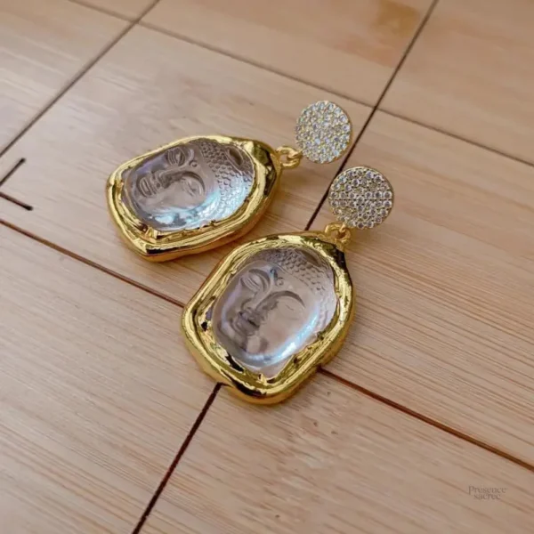 Boucles d'oreilles quartz avec design Bouddha