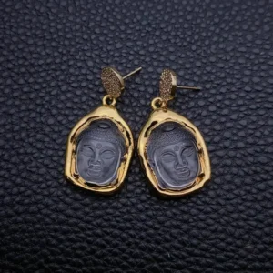 Boucles d'oreilles élégantes Bouddha or et pierre