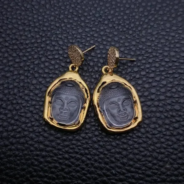 Boucles d'oreilles élégantes Bouddha or et pierre