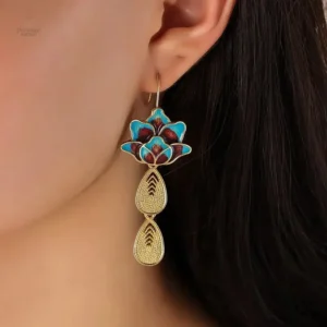 Boucles d'oreilles fleur de lotus en bleu