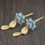 Boucles d'oreilles bleu lotus, style raffiné