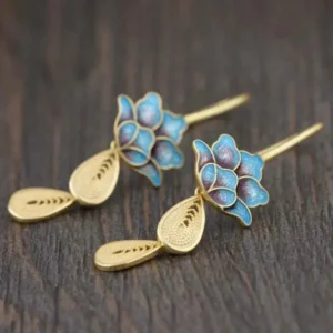 Boucles d'oreilles bleu lotus, style raffiné