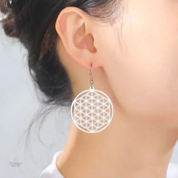 Bijoux artisanaux : boucles d'oreilles Fleur de Vie