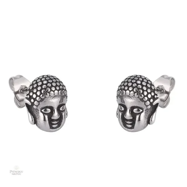 Boucles d'oreilles tête de bouddha en acier inoxydable