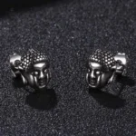 Boucles d'oreilles bouddha en acier, design spirituel élégant