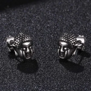 Boucles d'oreilles bouddha en acier, design spirituel élégant