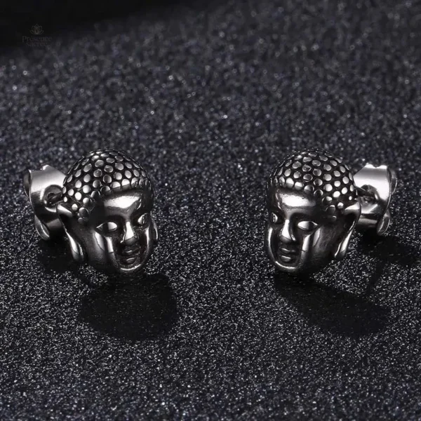 Boucles d'oreilles bouddha en acier, design spirituel élégant