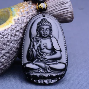 Collier en obsidienne avec pendentif Bouddha