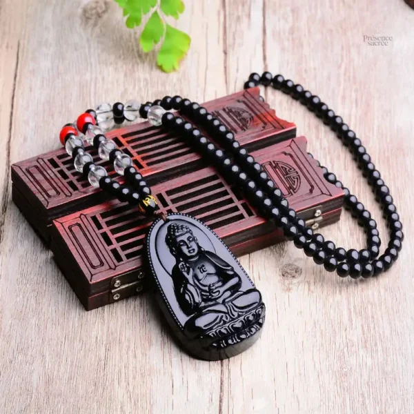 Pendentif Bouddha en pierre d'obsidienne