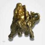 Statue Bouddha rieur avec éléphant en bois