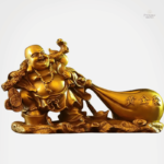 Bouddha Rieur Sac d'Or en résine dorée