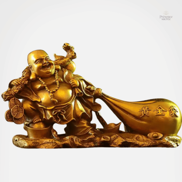 Bouddha Rieur Sac d'Or en résine dorée