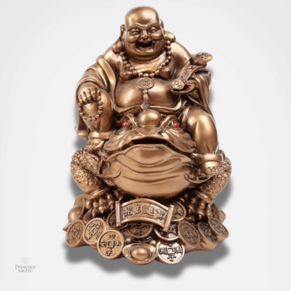 Bouddha rieur sur un crapaud en résine décorative