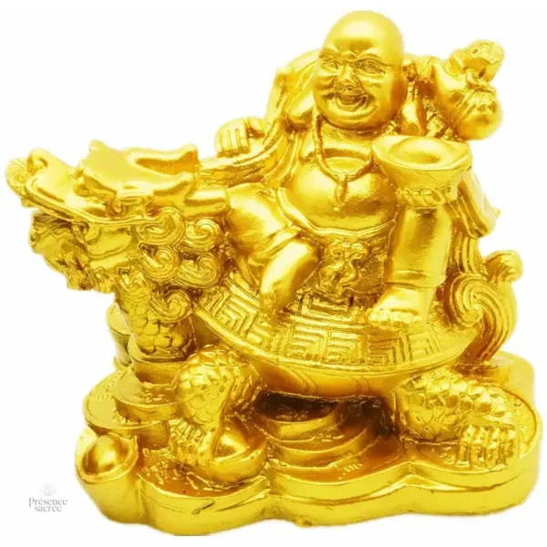 Statue tortue avec Bouddha Rieur pour la sérénité