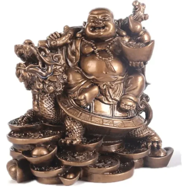 Bouddha Rieur sur une tortue, art zen décoratif
