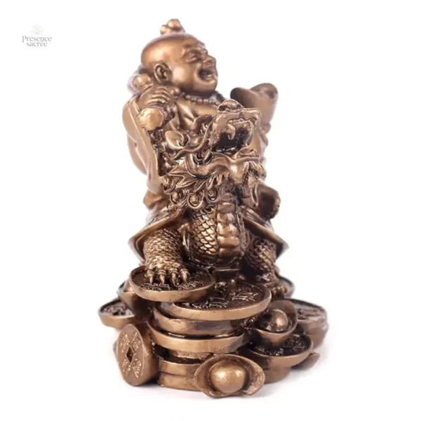 Statue zen tortue et dragon avec Bouddha souriant