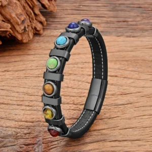 Bracelet 7 Chakras en Cuir pour un équilibre énergétique