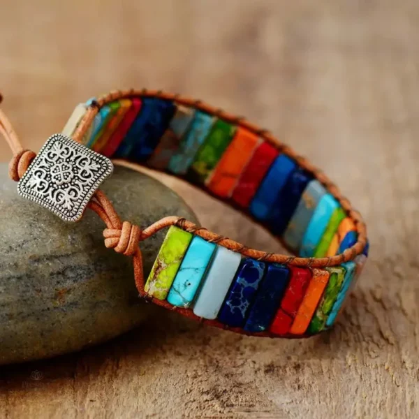 Bracelet spirituel 7 Chakras en Jaspe, favorise l'équilibre énergétique