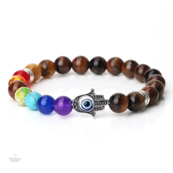 Bracelet en pierres 7 chakras avec design Hamsa