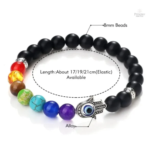 Bracelet 7 chakra main Hamsa en pierre naturelle - vue 4