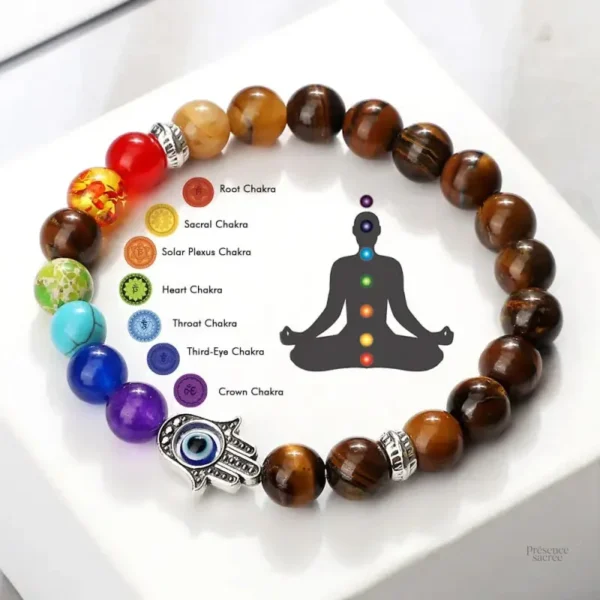 Bracelet Hamsa avec 7 chakras colorés